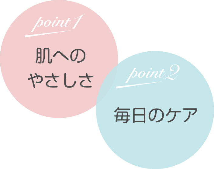 point1「肌へのやさしさ」point2「毎日のケア」